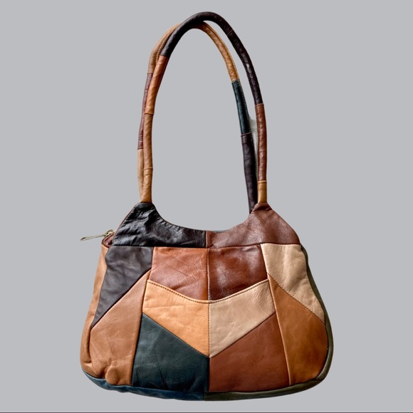 Hand Crafted Handbags - Vintage Patchwork Kidskin Leather Shoulder Bag Earth Tones Butter Soft 1960’s